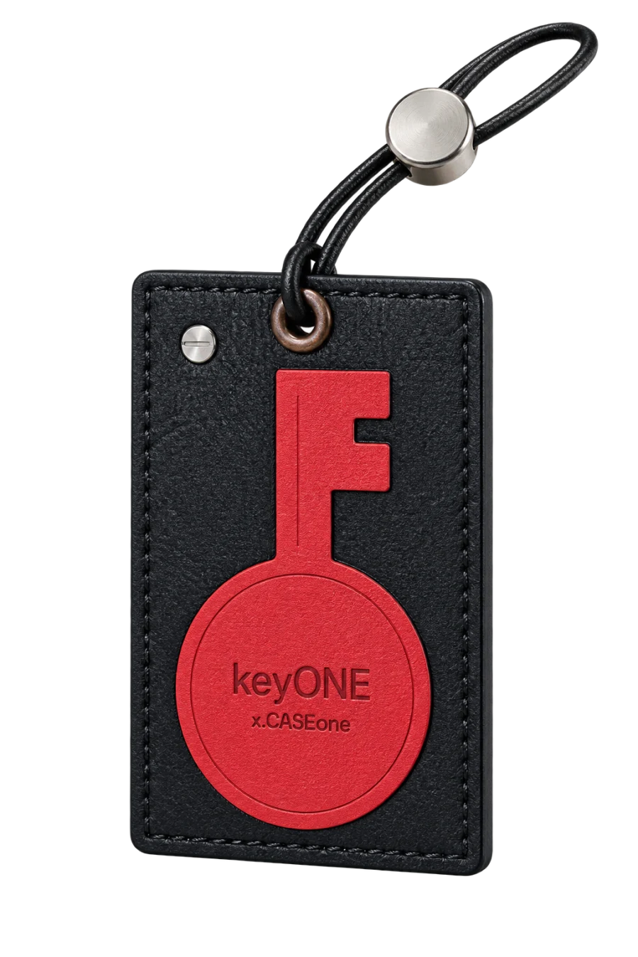 Design proposal for a black leather case with red accents.
